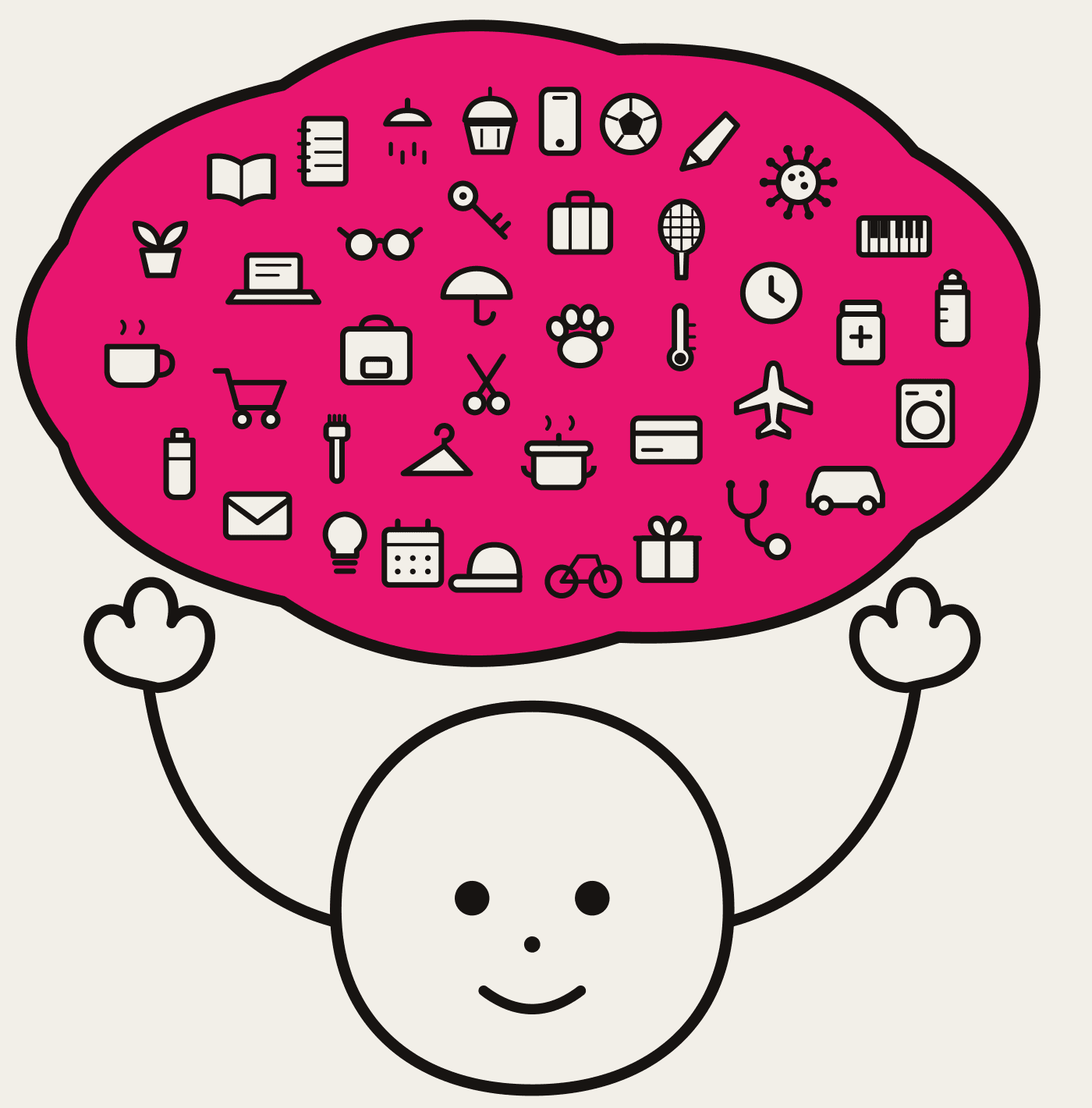 Ilustración: una mamá sosteniendo una nube llena de pendientes — la carga mental